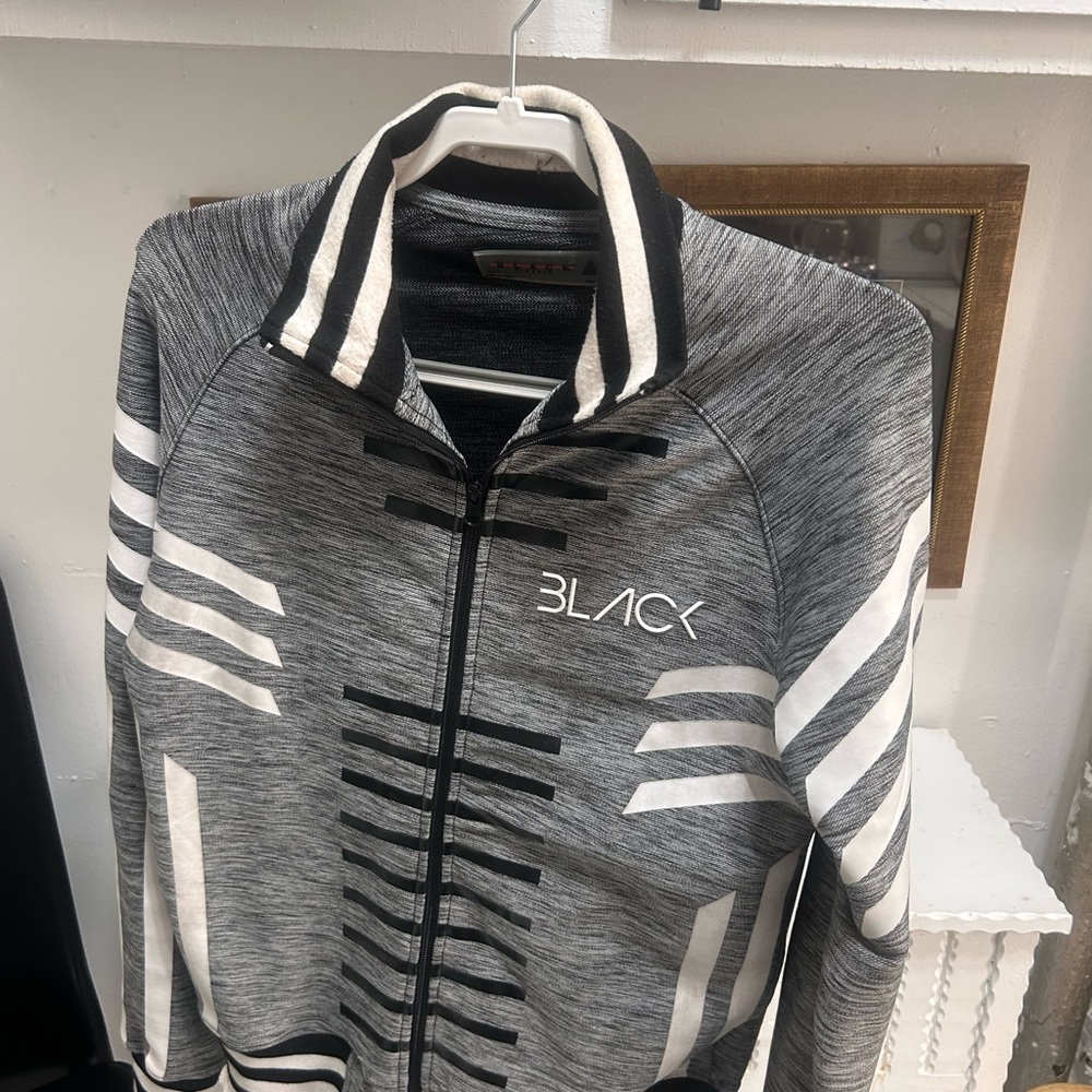 Black Striped Gray Zip-Up Jacket